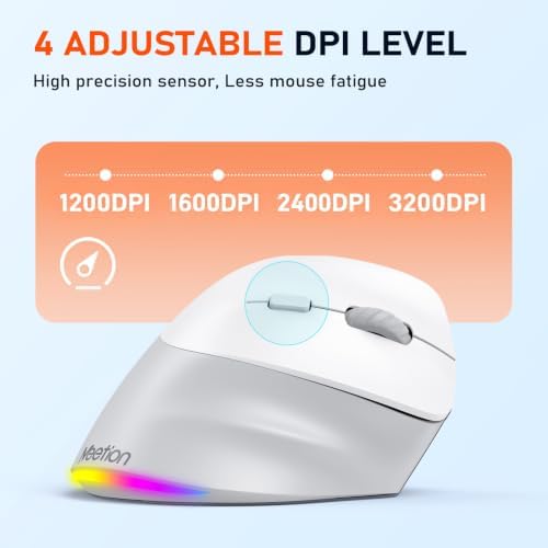 MEETION Ergonomic Wireless Vertical Mouse, Rechargeable, Gray - Image 3