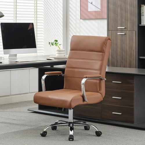 Office Desk Chair,Modern Leather Conference Room Chairs,High Back Home ofiice Chair,Adjustable Height Swivel Executive Computer Chair with Armrest and Padded Seat,Brown - Image 6