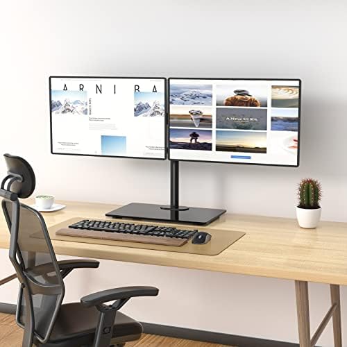 WALI Free Standing Dual Monitor Stand, Height Adjustable Monitor Mount with Glass Base, Fits LCD LED Flat Curved Screen up to 32 inch, 22lbs, with Grommet Base (GMF002) - Image 6
