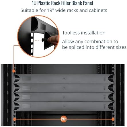 Tecmojo 1U Blank Panel, Plastic Rack Blank Panel, Rack Mount Plate for 19 in Server Rack Enclosure or Network Cabinet, Toolless Mounting, Black(10 Pack) - Image 4