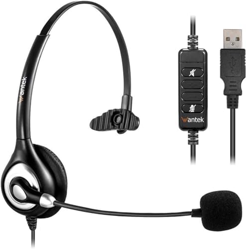 Wantek USB Headset with Microphone Noise Cancelling and in-line Controls, PC Headphone for Skype SoftPhone UC Business Call Center, Crystal Clear Chat, Super Lightweight, Ultra Comfort (UC600) by Wantek