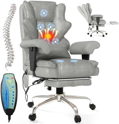 Executive Office Chair with7-Point Massage Heated, Footrest, Gray by Unknown