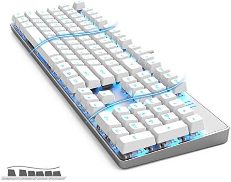 Merdia Hot Swappable 104 Keys Full Size Mechanical PC Gaming Keyboard | Blue Switch White Mechanical Wired Computer Keyboards | LED Backlit 104 Keys US Layout Light Up Wired Gaming Keyboard - Image 3