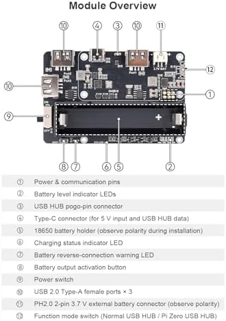 Pi Zero UPS HAT, 5V Uninterruptible Power Supply with 3-Port USB Hub - Image 7