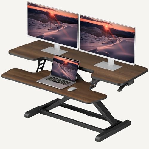 SANODESK 42" Standing Desk Converter, Large Sit-Stand Riser for Dual Monitors & Laptop, Stable Multi-Device Workstation with Keyboard Tray, Home Office Desktop Converter, Walnut by sanodesk
