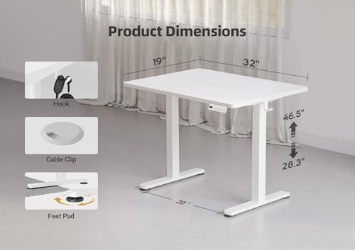 YDN 32 x 19 Inch White Electric Standing Desk - Image 3
