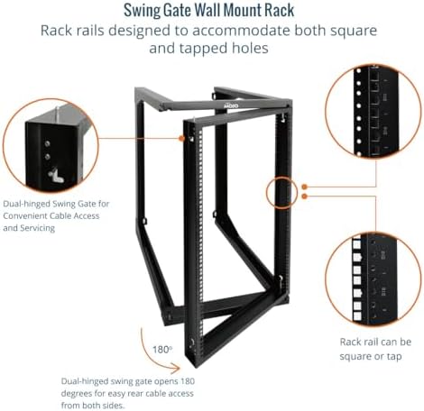 Tecmojo 18U Wall Mount Server Rack, Open Frame Network Rack for 19" Computer/AV/Data/IT/Media Equipment, 24" Depth, 16" Apart Mounting Holes, Swing Gate, Square and Tapped Holes - Image 3
