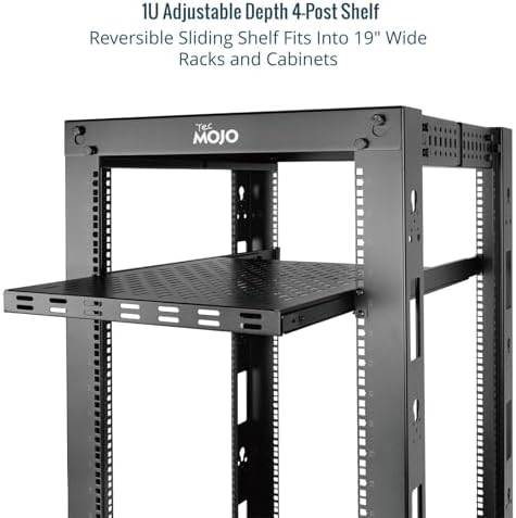 Tecmojo 1U Sliding Rack Shelf,4-Post Vented Rack Mount Shelf,13.8in Deep with Adjustable Mounting Depth 13.8-19.7in,Supports to 110lbs,for 19 Inch AV/Network Equipment Rack,Unassembled,Black - Image 4