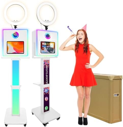 Photo Booth for iPad 10.2" 10.9" 11" 12.9" & Camera,2-in-1 Selfie Station Shell Stand Camera Photobooth Machine,App Control RGB Fill Light,for Parties,Rental Business (White + Honeycomb Box) by ROOMEDAL
