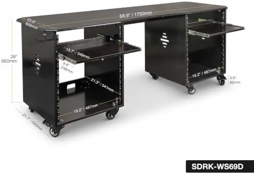 Sound Town DIY Studio Desk Workstation with Dual 12U Side Rack Cabinets, Slide-Out Trays, Locking Casters for Recording Rooms & Home, Black Espresso (SDRK-WS69D) - Image 5