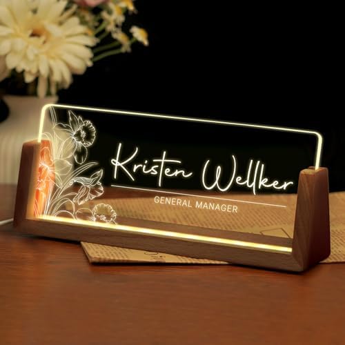 Desk Name Plate Personalized, Custom Acrylic Name Plate for Desk, Office Decor for Women Men, Appreciation Gifts for Coworkers Boss Teacher - Light-Up Name Plaque by Ueedklaayy