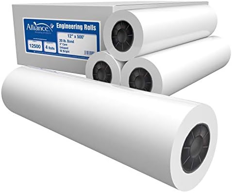Alliance Wide Format Paper Rolls Bond Engineering (20lb | 4 Rolls, 12 In x 500 Ft | 3" Core) by Alliance