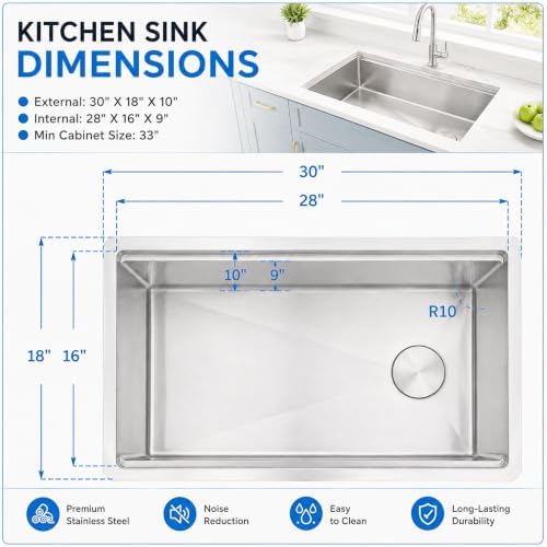 30" X 18" Undermount Kitchen Sink Offset Drain with Workstation - Image 5