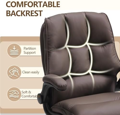 Comfy Office Chair Soft and Double Cushioned Ergonomic Computer Desk Chairs for Long Hours Executive Office Chair with Flip-up Armrests and Height Adjustment for Home Office Brown - Image 6