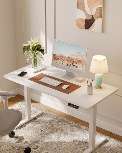 DESINO Standing Desk, 40 × 24 Inches Electric Height Adjustable, Sit and Stand Up, Computer Office Desk with Splice Board, White Frame/White TOP - Image 2