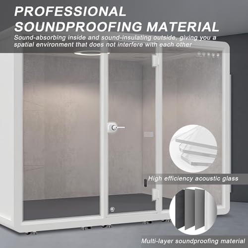 White Office Pod Booth 118IN (White Simple Appearance Design)(Reduce Noise by 25-35 Decibels)(Silent Fresh Air System) Soundproof Booth with Lighting,Universal Wheel for Meeting - Image 4