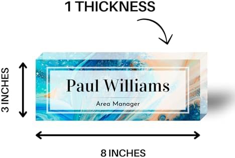 Customized Clear Acrylic Thick 8x3" Desk Name Plate Block with Personalized Logo - Professional Office Decor - Customized Acrylic Plate Gift for Teacher Co-workers (Blue-Beige Paint) - Image 6