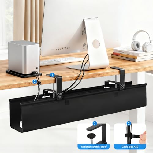 Under Desk Cable Management Tray - Heavy Duty No-Drill Clamp & Screw Mount, 28-Inch Cord Organizer for Home Office, Gaming Setup & Study Room, Holds Power Strip & Large Adapters (Black, 28"L x 5.5"W) - Image 3