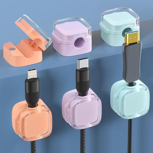 6 Pack Magnetic Cable Clips, Cord Holder for Nightstand, Under Desk Cable Management Smooth Adjustable Computer Accessories, Adhesive Wire Organizer for Desktop Home Office Kitchen Desk Phone Car by Unknown