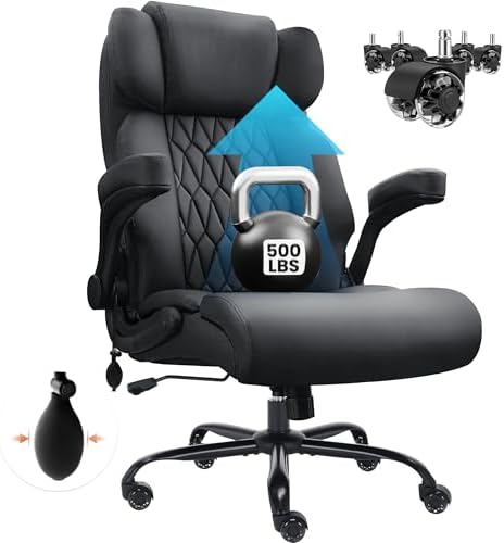 500lbs Big and Tall Office Chair Adjustable Lumbar Support for Back Pain, Extra Wide Seat Executive Office Chair Thick Armrest Pad, Heavy Duty Base&Upgraded Wheels, Ergonomic Desk Chair by Unknown