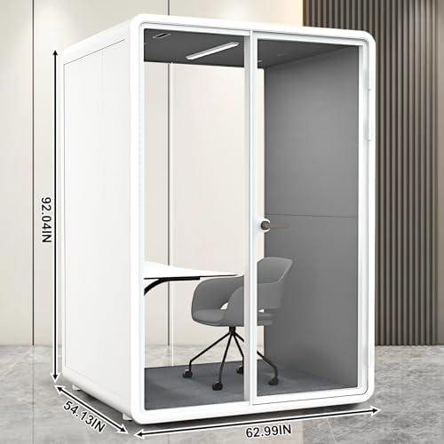 Office Sound Booth with Audio Privacy - Portable Soundproof Booth Includes White Frame with Curved Corners,Soundproof Room with Light,Fans, Magnetic Door Lock&Table for Study (62.99IN) - Image 2