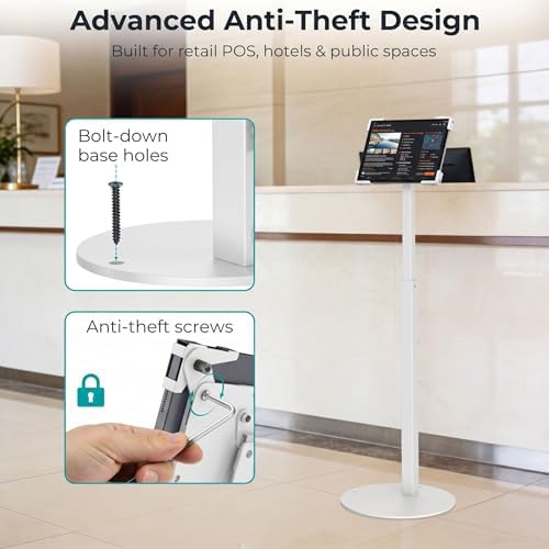 Anti-Theft iPad Kiosk Stand, Adjustable Tablet Floor Stand for POS Checkout - Image 2