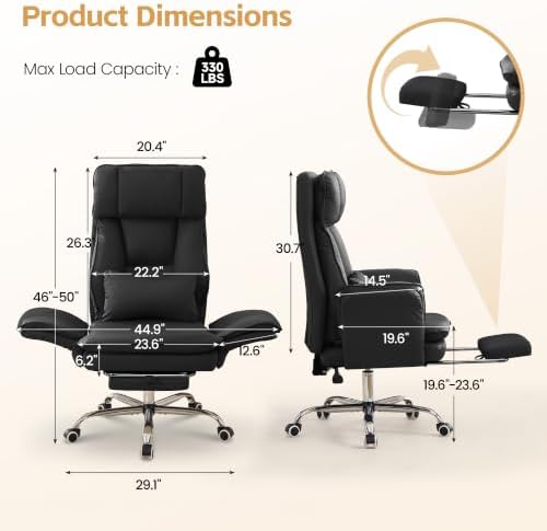 HUBSON Big and Tall Office Chair, Footrest & Flip Armrest for Pets, Black - Image 2