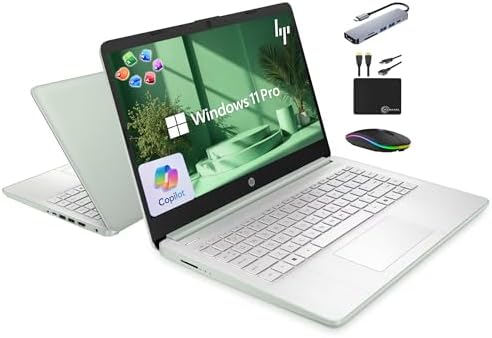HP 14" Laptop 2025 Business Student Slim Computer, Lifetime MS Office, Copilot AI, Quad-Core Intel CPU, 16GB RAM, 628GB Storage (128GB UFS+500GB Ext), MarxsolAccessory, Wi-Fi 6, Win 11 Pro, Green by Unknown
