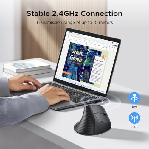 UGREEN 2.4G Mouse Wireless Vertical Ergonomic Mouse, Adjustable DPI Office Cordless 6 Buttons, Computer Mouse with 1000/1600/2000/4000 DPI for Windows/Mac OS etc - Image 3