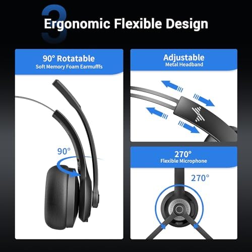 Bluetooth Wireless Headset with Mic for Work, Bluetooth 5.2, Advanced Noise Reduction Microphone, Clear Calls - Comfortable On-Ear Headphones, Applicable to PC, Laptop, Phone, Android, Zoom, Office - Image 4