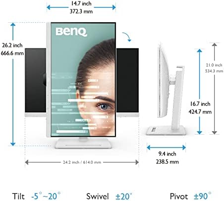 BenQ GW2790QT Productivity Monitor 27" 1440p | IPS| Eye-Care Tech | 99% sRGB | Brightness Intelligence Gen2 | Noise-Cancelling Mic & Speakers | Ergonomic | USB-C (65W) | USB Hub | DaisyChain | White - Image 5