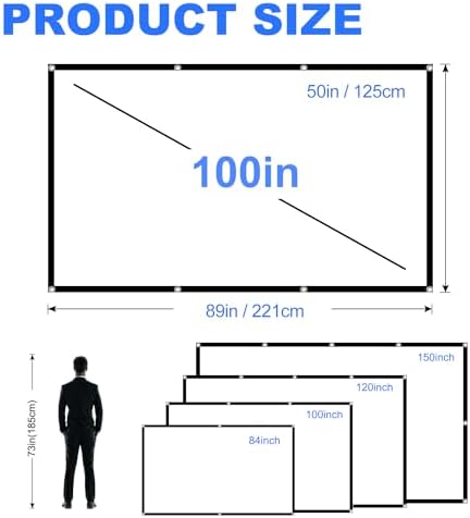 100 inch Projector Screen,DUYIKJ Foldable Washable Portable Rear Front Projector Screen 4K Indoor Outdoor 16:9 HD Projection Movies Screen for Backyard Home Theater Office - Image 5