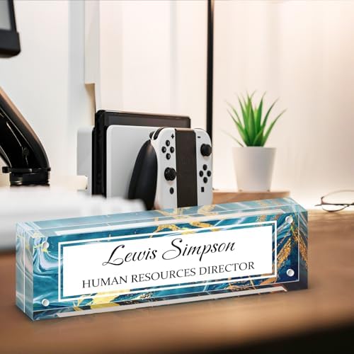 Custom Name Plate for Desk, Office Desk Double sided pattern Name Plate Personalized Office Desk Decor for Women and Men, Teacher Nurse Boss Employee Appreciation Gifts (Blue Marble, UV pattern) - Image 6
