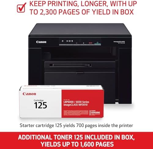 Canon imageCLASS MF3010 VP - Wired Monochrome Multifunction Laser Printer with Scanner, Copier, USB Cable Included, Up To 2,300 Page Toner Yield in Box, 19 PPM, Black - Image 3
