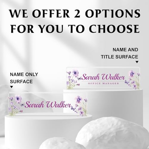 Custom Name Plate for Desk - Desk Name Plate Personalized - Acrylic Office Desk Accessories - Appreciation Gifts for Coworkers Employee Teacher Staff Boss - Office Decor for Women (Purple Flowers F) - Image 2