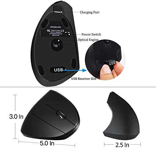 Ergonomic Mouse, High Precision Vertical Wireless Mouse, Rechargeable 2.4GHz Optical Vertical Mice, 3 Adjustable DPI 800/1200/1600 DPI, for Laptop, PC, Computer etc, Specially for Right-handers - Image 7