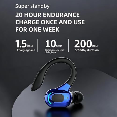 Wireless Headset Business Headphones,Waterproof Hanging Single Ear Earbuds,Mono Wireless Headset Noise Cancelling Sports Wireless Earpiece with Mic for Smart Phones (Blue) - Image 4