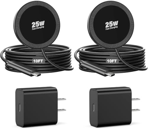 25W Magnetic Wireless Charger, 10FT Fast Charging Pad Wireless Charge for iPhone 17 16 /AirPods3/2/Pro/for Galaxy S26 Ultra/Pixel 10 Series, Portable Charger for Desk& Travel(2Pack,Black) by WAYLITEWirelessCharger