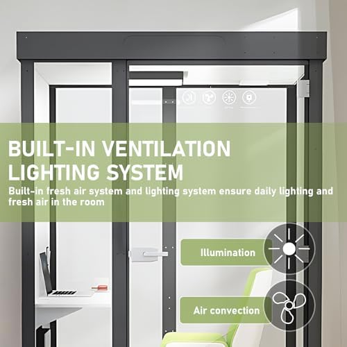 Office Sound Booth with Audio Privacy - Modern Soundproof Booth Includes Black Transparent Glass Design,Freestanding Office Room with Light, Fans,Casters for Study,Game (52.36IN) - Image 5