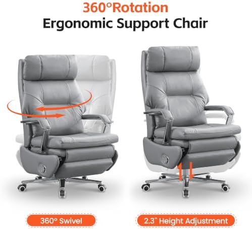 HUBSON 360° Swivel Big and Tall Faux Leather Executive Office Chairs, Grey - Image 5