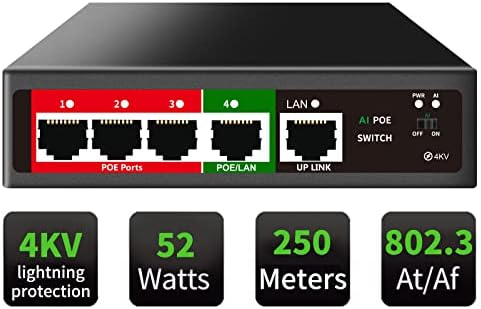 STEAMEMO 5 Port PoE+ Switch | Easy Smart Managed Ethernet Switch | Support VLAN, QoS | 52W Total PoE Budget | Fanless Metal | Plug & Play (Desktop/Wall Mount) by STEAMEMO