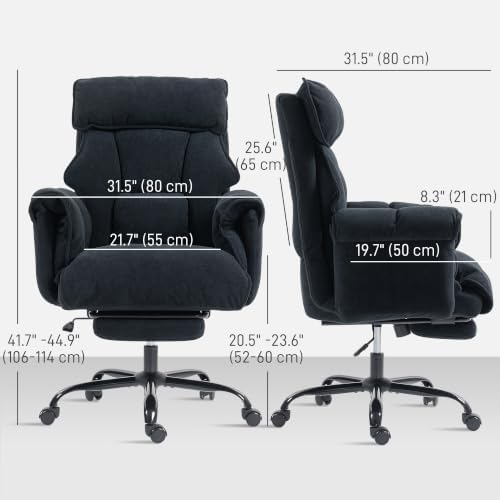 HOMCOM Desk Chair Comfy Recliner with Foot Rest Extra Wide Seat Black - Image 3