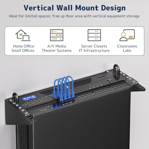 4U Vertical Wall Mount Rack - 19" Steel Wall & Under-Desk Bracket for Server, Network Switch, or Patch Panel, Supports up to 121lbs, for Cabinet or Server Room, JHSVR-4U - Image 2
