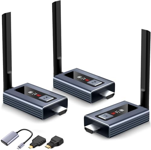 Upgraded Wireless HDMI Transmitter and 2 Receivers with LED Screen, Up to 6 RXs,165FT Plug & Play 1080P HD Output 5.8GHz Extender for TV Box/Laptop/Projector/Camera to Multiple Screens Grey by Lielyhod