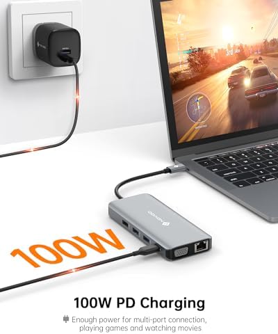 USB C Docking Station Dual HDMI Adapter, 11 in 1 Multi Display Docking Station Dual Monitor with 2 HDMI, VGA, 100W PD, 4 USB, USB C Hub Multiport Dongle Compatible with MacBook/Dell/HP/Lenovo Laptops - Image 6