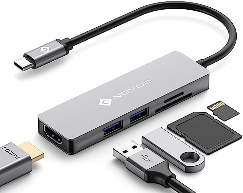 NOVOO USB C Hub 5 in 1 with HDMI 4K Adapter, 2 USB 3.0 Ports, 1 SD Memory Port, 1 microSD Card Reader by NOVOO-ForYourHomeOffice