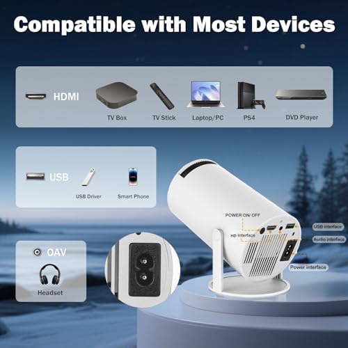 Mini Projector Support 1080P, 200 Ansi Home Movie Projector Portable Projector with Wifi and Bluetooth, Automatic Keystone Correction, 180°Rotatable, Compatible with HDMI USB PC Laptop - Image 6