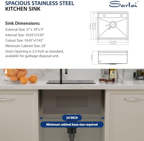 Sarlai Black Undermount Bar Sink With Foldable Faucet - 21x19 Inch Outdoor Black Kitchen Sink RV Workstation 16 Gauge Stainless Steel Single Bowl Handmade Outdoor BBQ Sinks with Lid - Image 7