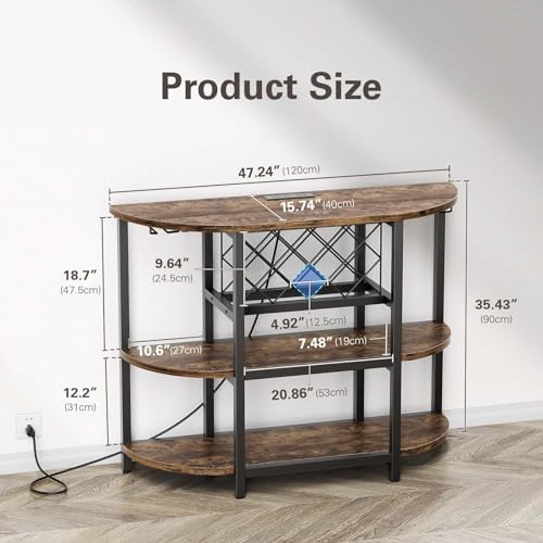 Zarler Bar Cart with Power Outlet Easy to Assemble, LED Home Bar Cabinet for Liquor, 47.3" L x 15.8" D x 36" H Metal Mini Bar Table with 4-Tier Storage, Brown - Image 3