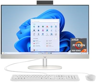 HP 27 inch All-in-One Desktop PC, FHD Display, AMD Ryzen 7 7730U, 32 GB RAM, 1 TB SSD, AMD Radeon Graphics, Windows 11 Home, 27-cr0012 (2024) by Unknown